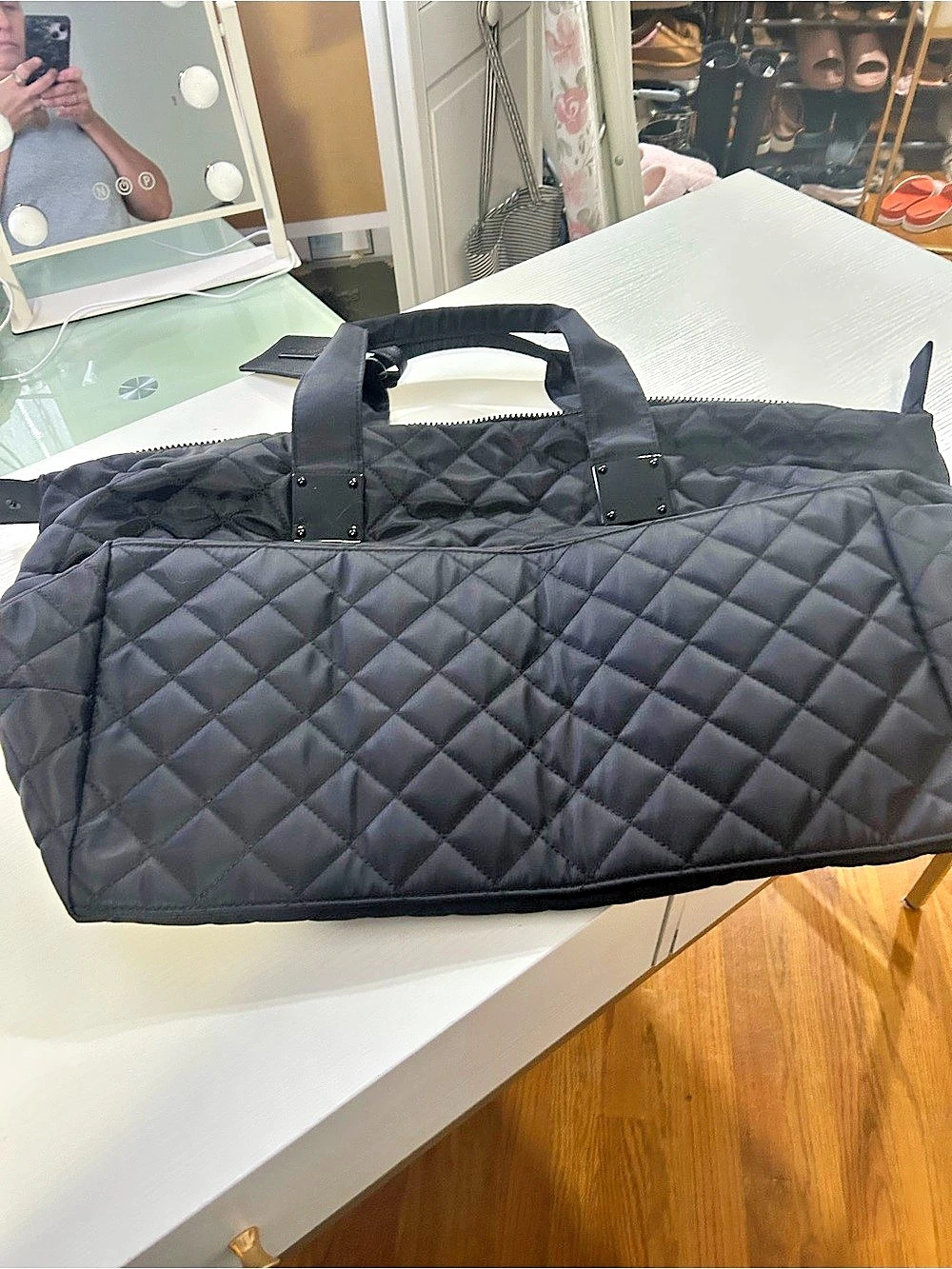 Quilted Travel Bag in Black & Cream